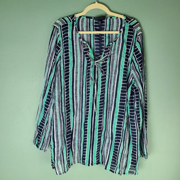 Lane Bryant Womens Blue Striped Pattern Tie Front Lightweight Top Size 18 20 - Picture 1 of 7